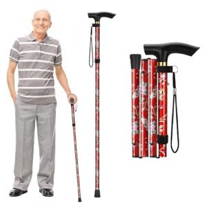 Canne de Marche Pliante,Canne Pliable,Bâton de Marche Pliable,pour Marcher Aluminium,Canne Pliante et Réglable,pour Homme Femme (Fleurs Rouges) (QiaoQiHOUSE, neuf)