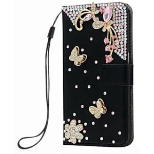 BLOTECH Etui en Cuir Compatible avec Xiaomi POCO X7 Pro 5G Paillettes 3D Etui Cuir Housse Coque Bling Portefeuille Wallet PU &Eacute;tui en Cuir Flip Noir Motif Strass Diamants 3D Diamants Flip Housse (Bolong, neuf)
