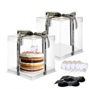 Vebetter 2pcs Boite a Gateau Transparente Boite Layer Cake Boite de Transport Gateau 22 x 22cm R&eacute;utilisable Bo&icirc;te &agrave; G&acirc;teaux en Plastique avec Ruban pour Gateau et Pr&eacute;sentoir &agrave; Dessert, 6 inch. (Vebetter, neuf)