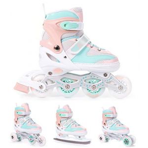 BESTIF Patins à roulettes 4 en 1, pour enfants et adultes, patins à roulettes, réglables (turquoise-orange, 38-41) (ABA Sport, neuf)