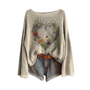 Pulls Femme Vintage Imprim&eacute; Floral Boh&egrave;me Pull Over Tricot&eacute; Chic Et &Eacute;l&eacute;gant Col Rond Manche Longue Sweater Motif Jacquard Hauts Oversize Casual Vetement 2025 Femme D&eacute;contract&eacute;s (Anglekie, neuf)
