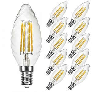 Lot de 10 ampoules LED &agrave; filament en forme de bougie torsad&eacute;e - 4 W = 40 W - E14 - Blanc chaud - 2700 K (ncc-design, neuf)