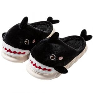 LANFIRE Pantoufles animaux femmes Chaussons requin mignons Chaussons d'hiver peluche Chaussons coton maison (Black, Adulte, Femme, 42, Num&eacute;rique (intervalle), Syst&egrave;me Taille Chaussures EU, 43, Moyen) (LANFIRE, neuf)