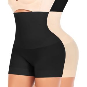 Short Gainant Femme Ventre Plat Culotte Gainante Amincissante Panty Gainant Invisible Culottes Sculptantes Taille Haute Shorty Anti Frottement Cuisse Shapewear (#2 Noir+Beige(Taille haute),XXL) (YARRCO, neuf)
