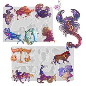 Moules en r&eacute;sine du zodiaque - Moule en silicone avec 12 constellations d'animaux - Moules uniques en r&eacute;sine &eacute;poxy pour pendentifs - Pour bijoux, pendentifs, boucles d'oreilles, colliers, loisirs (Tuxian, neuf)