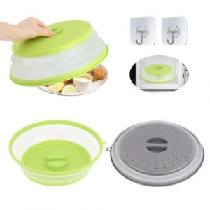 MXTIMWAN 2PCS Cloche Micro Onde(Vert + Gris), Couvercle Micro Ondes avec 2 Crochets, Onde Passoire avec Trous de Vapeur,Pliable Micro-Ondes Couverture pour Fruits Et Légumes, sans Bap et Non Toxique (maksimswin, neuf)