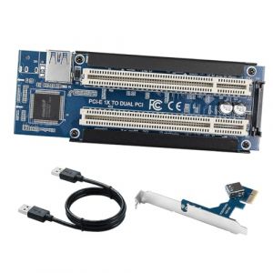 DollaTek Carte adaptateur PCIe vers PCI PCI-E Express X1 vers double carte d'extension PCI Riser avec câble USB3.0 pour carte son de bureau (DollaTek, neuf)