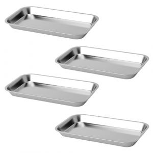 GZRXIOUS 4PCS Plateau INOX Rectangulaire Set, Plat INOX Rectangulaire Petit Format, Plateau Rectangulaires en Acier Inoxydable pour Pr&eacute;sentation, Laboratoire, Cabinet Dentaire et Formation (gangzerui, neuf)