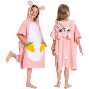 OLAOLA Poncho de Bain &agrave; Capuche pour Enfants Serviette de Plage Microfibre Peignoir &agrave; Langer Serviettes de Bain Absorbantes pour Enfant Poncho de Natation pour Gar&ccedil;ons Filles 3-12 Ans, Lapin (pitgeem, neuf)