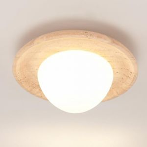 LIGINOK Plafonnier Encastré Moderne en Pierre Naturelle Lampe de Plafond Bois Lustre avec Abat-Jour en Travertin Jaune Luminaires Décoratif Intérieure pour Chambre Balcon Café,Lumière Neutre (LIGINOK Lighting, neuf)