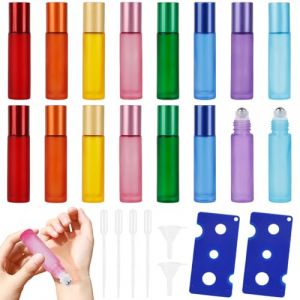 16 Flacon Roll on en Verre, Roll on Bouteille a un Bille en Acier Inoxydable, Bouteille Roll on en Verre a 2Décapsuleur/4Compte-gouttes/2Entonnoir, Bouteille à Rouleaux de 8 Couleurs(10ml/8.6*2*2cm) (IlluminateMe OU, neuf)