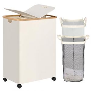 efluky Panier à linge avec couvercle, 2 compartiments, panier à linge avec roulettes, 160 l, grand bac à linge sale divisé, rangement avec 2 sacs à linge amovibles (YIRUJIA, neuf)