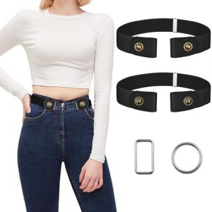 SMUJU 【2 Pi&egrave;ces】 Ceinture sans Boucle D&eacute;gagement Rapide, Ceinture Elastique Femme, Ceintures Femme R&eacute;glable, Ceinture Invisible pour Jeans Pantalon Robe, Avec 2 Anneaux en M&eacute;tal (SMUJU-FR, neuf)