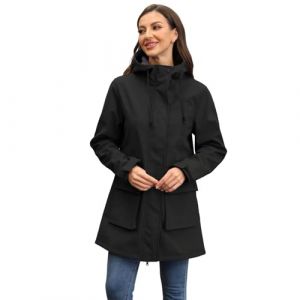 Veste d'hiver l&eacute;g&egrave;re et imperm&eacute;able pour femme - Doubl&eacute;e en polaire chaude avec capuche - Veste de pluie longue (Chiguo, neuf)