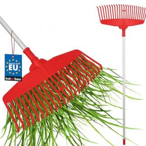 KOTARBAU&reg; Rateau &Agrave; Feuilles - Plastique - 48 cm - avec Manche en Aluminium - Extra-Click - Rateau Jardin - Ramasse Feuilles - L&eacute;ger - Rouge & Argent&eacute; - Ergonomique (KOTARBAU, neuf)