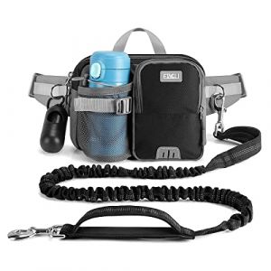 ETACCU Laisse Canicross Chien, Ceinture Canicross Chien avec Téléphone Portable, Porte-Bouteille d'eau, Anti-tirons, réfléchissant, Idéal pour Course à Pied, Jogging et Marche, 123-180 cm (PhilornDirect, neuf)