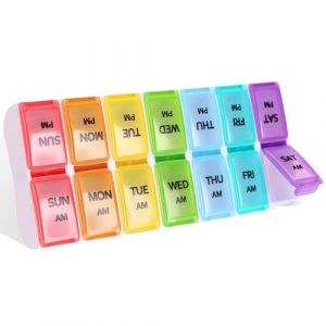 Pilulier 7 jours, pilulier hebdomadaire fran&ccedil;ais, petit pilulier portable, d&eacute;montable s&eacute;par&eacute;ment, matin et soir 14 compartiments, boite medicaments rangement (SNAPPYKART, neuf)