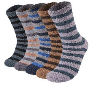 Niorasen Lot de 5 paires de chaussettes d'hiver pour homme - Chaussettes en fourrure corail avec picots antid&eacute;rapants - Chaussettes de conservation de la chaleur pour les jours froids - Id&eacute;e cadeau (Niorasen Direct - EU, neuf)