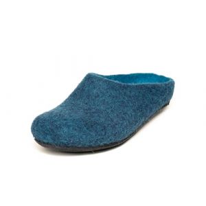 Magicfelt Pantoufles AN709 pour homme et femme - Laine m&eacute;rinos naturelle bicolore - Pantoufles avec semelle anatomique antid&eacute;rapante - Pantoufles en feutre unisexes, Bleu p&eacute;trole fonc&eacute;, 35 EU (prorena-online, neuf)