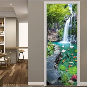 FLFK Paysage de Jardin Autocollant Porte Affiche 3D pour Chambre Auto-adh&eacute;sif Amovible Murale D&eacute;coration 85X215cm (Guanlong2010, neuf)