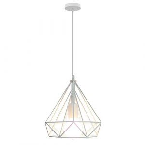 STOEX Lustre Suspension Cage en Fer forme Diamant 25CM, Lampe Suspendue Vintage E27 Eclairage pour Décor Salon Restaurant Chambre (Blanc) (STOEX, neuf)