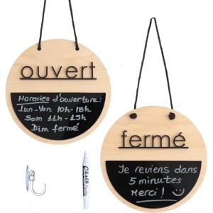 Smile BB - Panneau Fermé Ouvert avec Tableau Noir et Bois Naturel pour les Magasins, Entreprises, Panneau heures d'ouverture (WANDA PLATA, neuf)
