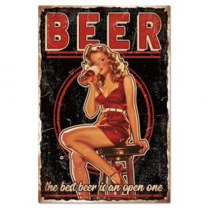 GLOBLELAND Panneau en Métal Vintage Pin Up Lady 8x12 Pouces Bière Rétro Drôle en Étain Panneau de Porte de Salle Plaque Artistique Décoration Murale pour Maison Bars Cafés Pubs Clubs (GLOBLELAND FR, neuf)