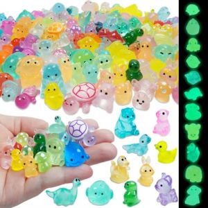 130 pièces Lot de mini animaux en résine - Mini figurines lumineuses colorées - Petits animaux lumineux figurine pour décoration de jardin - Micro paysage - Décoration d'intérieur (QUQU JIANING, neuf)
