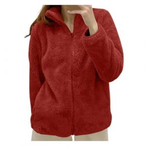 Generisch 2025 Veste polaire unie pour femme avec col et fermeture &eacute;clair, v&ecirc;tements d'ext&eacute;rieur confortables manteau femme col en fourrure, Brique rouge., 3XL (⭐⭐⭐⭐⭐Five star⭐⭐⭐⭐⭐, neuf)