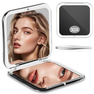 Zikenis Miroir Grossissant, 1X/30X Loupe, Kleiner Miroir de Poche, Miroir de Maquillage sans Tain, Interrupteur Magn&eacute;tique, Pliable, Portable Miroirs Grossissant de Voyage (Noir) (ZIEDONIS XXXL, neuf)