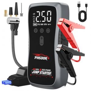 8000A Booster Batterie Voiture avec Gonfleur 150PSI, 25000mAh Booster de Batterie (Tous Gaz/10L Diesel), 12V D&eacute;marreur Batterie Voiture, Jump Starter avec Lumi&egrave;re LED (lichuanshiyijiawangluokejiyouxiangongsi, neuf)