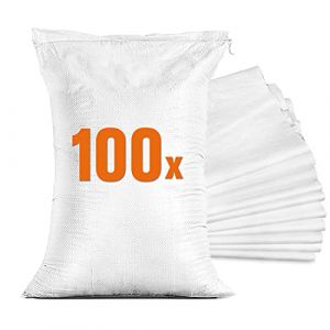 100 Sacs anti inondation – Sac à gravats chantier – Sac de sable barriere porte de garage (60 x 40 cm) Blanc (Naruba Media, neuf)