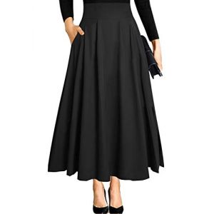 Ranphee Noire Jupe Femme Longue Ete Chic et Elegant Pliss&eacute;e Taille Haute A-Ligne Maxi Midi Festival Fluide Trapeze Evas&eacute;e Fendue avec Poche Fermeture Eclair M (Ranphee Store, neuf)