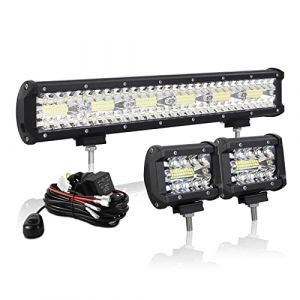 AUXTINGS 46cm 360W Barre Rampe LED +2x 10cm Spot Phare de Travail LED Projecteur LED Etanche Feux Antibrouillard LED Feux de Travail Avec 12V câblage pour Voiture Camion Tracteur SUV Bateau (AUXTINGS-EU, neuf)
