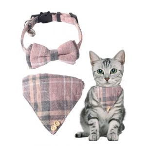 UYRVAPE 2pcs Colliers pour chats avec cloches Noeud papillon amovible Bandana, Bandana collier pour chaton, noeud papillon pour chien, Collier Chat avec Boucle de S&eacute;curit&eacute; Ouvrable Facilemen, Rose (XU YANG DE DIAN, neuf)