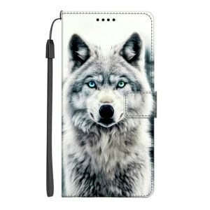 EuoDuo Coque pour Alcatel 1S 2021 / 3L 2021 Étui Rabattable Motif Loup Blanc Gris Housse Portefeuille en Cuir PU Téléphone Portable Folio Case avec Porte-Carte Magnétique Protection (VLQI, neuf)