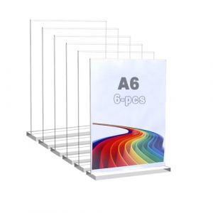 Wanfoou Lot de 6 pr&eacute;sentoirs de table A6 en plexiglas - Pr&eacute;sentoir publicitaire - &Eacute;tiquettes de prix - Transparent - Pour carte de menu publicitaire, brochures (15 x 10 cm) (Wanfoou-EU, neuf)