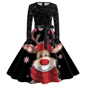 Robe de No&euml;l pour Femmes Robe De Noel Sexy Nouveaut&eacute; Rudolph Robe de No&euml;l Vintage r&eacute;tro ann&eacute;e 50s pin-up Rockabilly Swing &agrave; Pois Robe de Soir&eacute;e Chic Costume P&egrave;re No&euml;l Grande Taille (BAULMD（90% Big Promotion Without Discount Code ）, neuf)