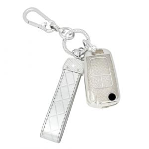 SparkleJoy Coque Cl&eacute; Voiture TPU avec Un Porte-Cl&eacute;s en Cuir,Etui Cl&eacute; &Eacute;tui Cl&eacute; Compatible avec Chevrolet Trax Opel Vauxhall Adam Astra Corsa Meriva Mokka Movano Zafira Buick - Flip Key (Argent) (AutoVeloce Europe, neuf)