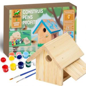 Mice&Co Kit DIY Maison d’Oiseau en Bois à Construire et Peindre - Nichoir Extérieur Écologique pour Le Jardin, Activité de Bricolage Créative avec Peintures Incluses, Refuge pour Oiseaux Sauvages (Mice&Co, neuf)