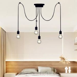 FDOIUTU Lustre araign&eacute;e de style industriel E27, lustre moderne &agrave; plusieurs t&ecirc;tes, plafonnier de style r&eacute;tro, lustre en m&eacute;tal LED, r&eacute;glable en hauteur, &eacute;clairage int&eacute;rieur (4 t&ecirc;tes) (DONGDI Maoyi, neuf)