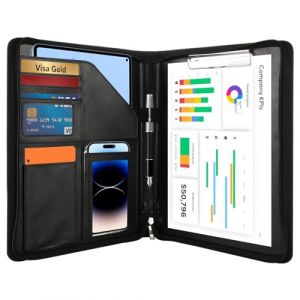 LOPYXBR Conférencier A4 en cuir synthétique - Format A4 - Multifonctionnel - Étanche - Avec fermeture éclair - Porte-bloc-notes - Poches, porte-stylos et cartes - Noir (LXXXP, neuf)