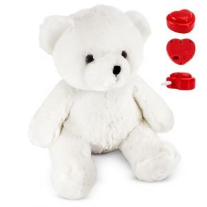 Message in a Cuddle Câlins avec Enregistrement Vocal [Microphone + MP3] | Peluche Ours (Blanc) 45cm | Enregistreur Vocal Inc. | Votre Propre Voix | Présent: Valentine - Anniversaire - Naissance (Onesie Wonderland, neuf)