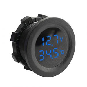 Voltm&egrave;tre Thermom&egrave;tre 2 en 1,Batterie Tension Temp&eacute;rature M&egrave;tre Moniteur Testeur Jauge Indicateur pour Auto Voiture Camion Bus,DC 12V(Bleu) (BSDKJ2024, neuf)