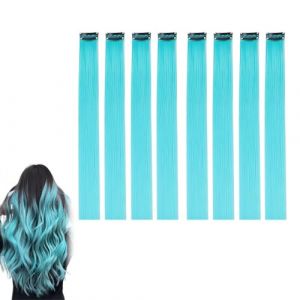 RTRTGS 8 Pi&egrave;ces Extensions de Cheveux Color&eacute;s, Extensions &agrave; clip, Naturel Synth&eacute;tique, M&egrave;che Cheveux Longs Raides, Extensions de Cheveux Violet, M&egrave;che Violette pour Femmes (55 cm) (Bleu Mer) (RTRTGS, neuf)