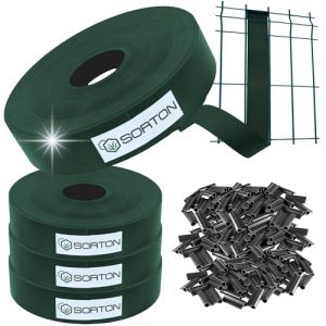 Sorton® Kit de Lamelles Occultation, Brise Vue Grillage Rigide pour Occultant Cloture, Bande Brise Vue Brise Vue PVC, Lamelle Occultante Grillage Rigide, Bande Occultante 46MM x 280M+400Clips-RAL6005 (Sorton, neuf)