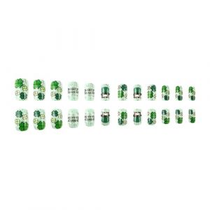 Lot de 24 faux ongles courts en acrylique avec motif trèfle vert pour célébrations de la Saint-Patrick (museourstyty, neuf)