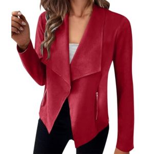 ORANDESIGNE Blousons Femme Crop Veste en Daim Slim Manteau avec Poches Zippé Léger Casual Manche Longue Col Revers Veste de Motard Manteau Courte Veste Suedine Printemps Automne A Rouge L (ORANNER EU, neuf)