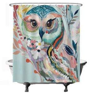 Ulticool Rideau de douche, motif hibou, oiseau, art naturel, animaux, 180 x 200 cm, lavable, anti-moisissure, avec 12 anneaux, pastel (Ulticool, neuf)