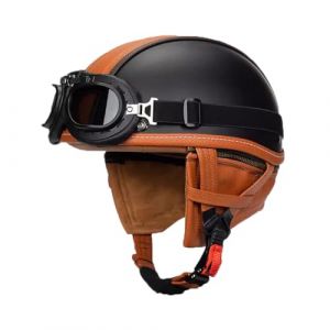 VVPEC Retro Casque Demi Jet Cuir Casque Jet Vintage, Casque Moto Scooter, Casque Bol Homologu&eacute; ECEDOT Casque De Protection for Hommes Et Femmes, Casque De Cyclomoteur avec Lunettes(16,XL=61~62cm) (xinzhoushixinfuquxinmiaozonghejingyingbu, neuf)